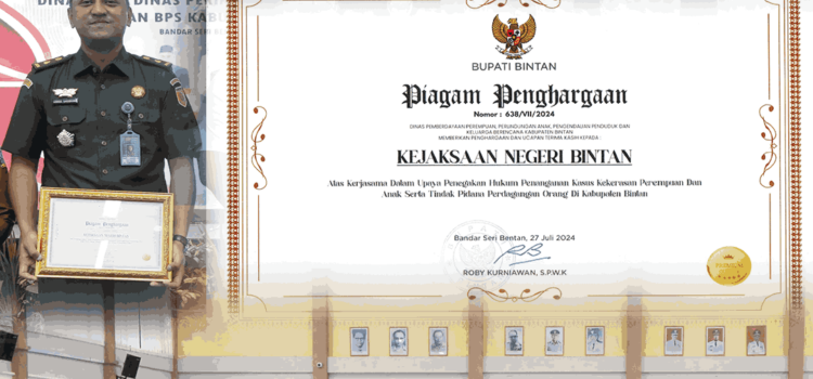 Pemberian Penghargaan kepada Lembaga/Instansi/Badan dalam upaya Penegakan Hukum Penanganan Kasus Kekerasan Perempuan dan Anak di Kabupaten Bintan